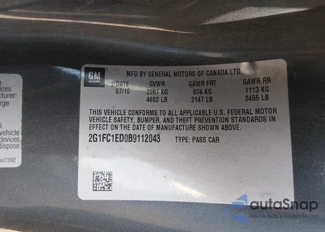 2011 Chevrolet Camaro Lt из США, поврежденный, VIN 2G1FC1ED0B9112043